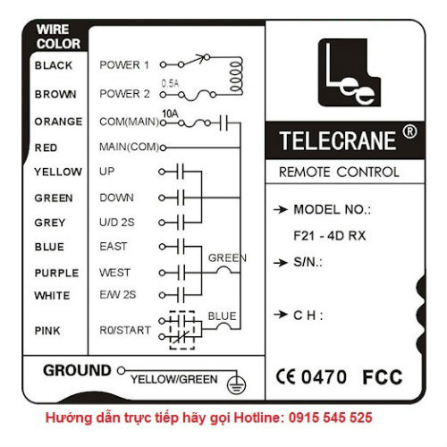 Sơ đồ lắp đặt remote điều khiển từ xa Telecrane